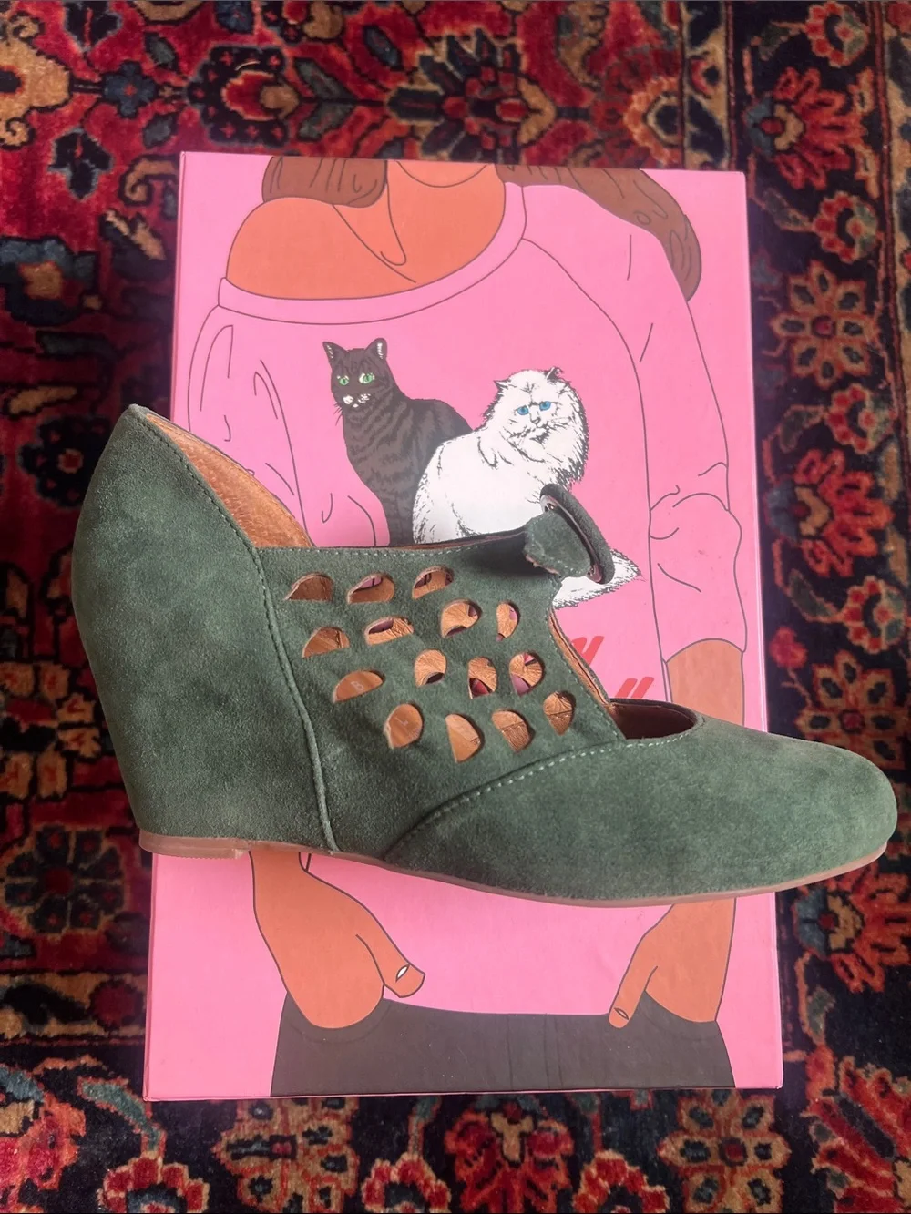 Jeffrey Campbell Dark Green Suede “Torch” Mary Jane Wedges